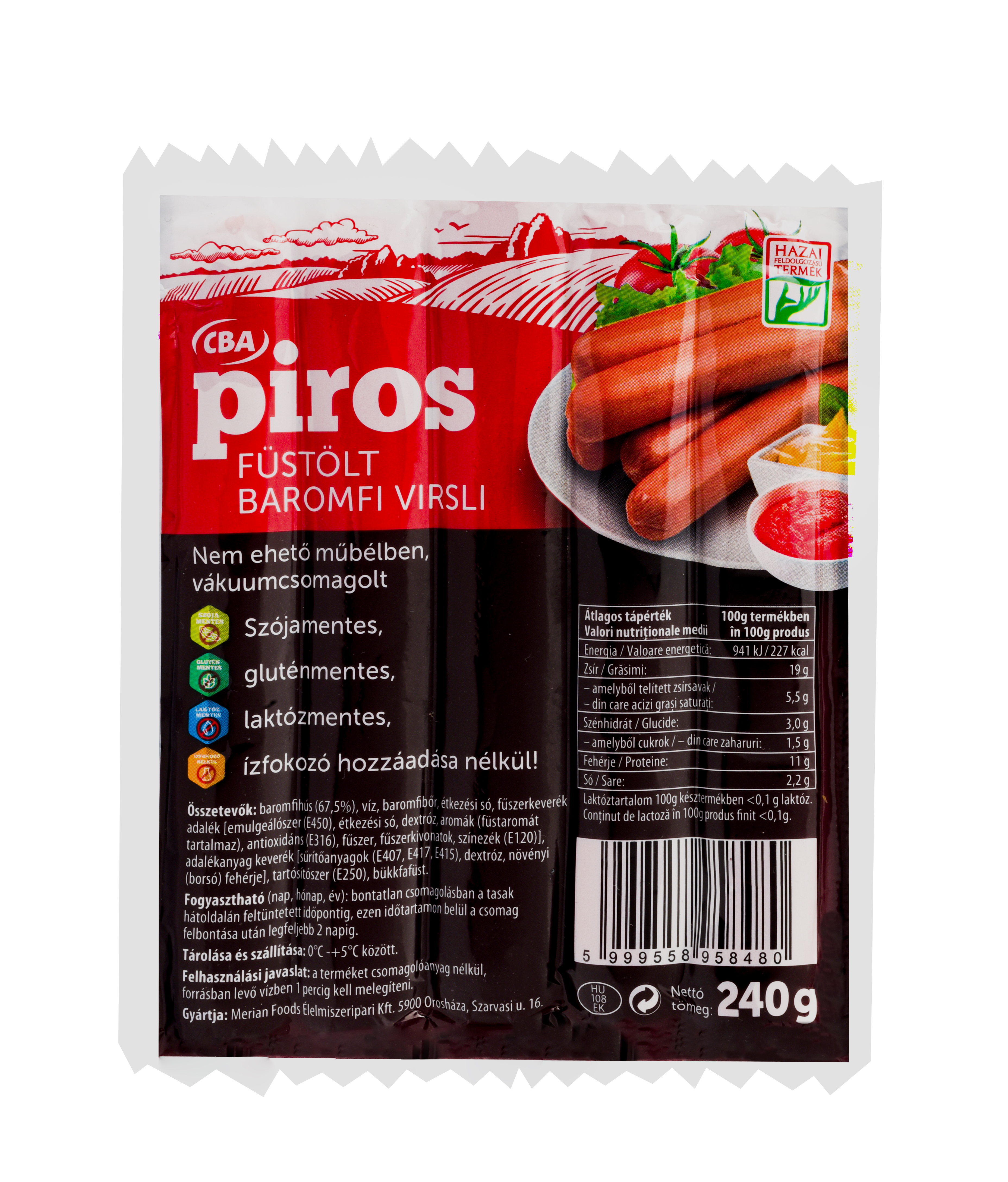 CBA Piros Füstölt baromfi virsli 240 g